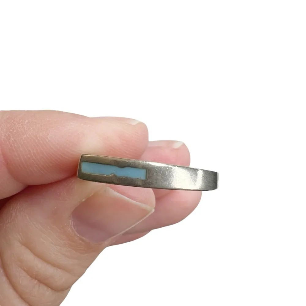 Turquoise Inlay Sterling Silver Thin Stacking Band Ring - Image 5