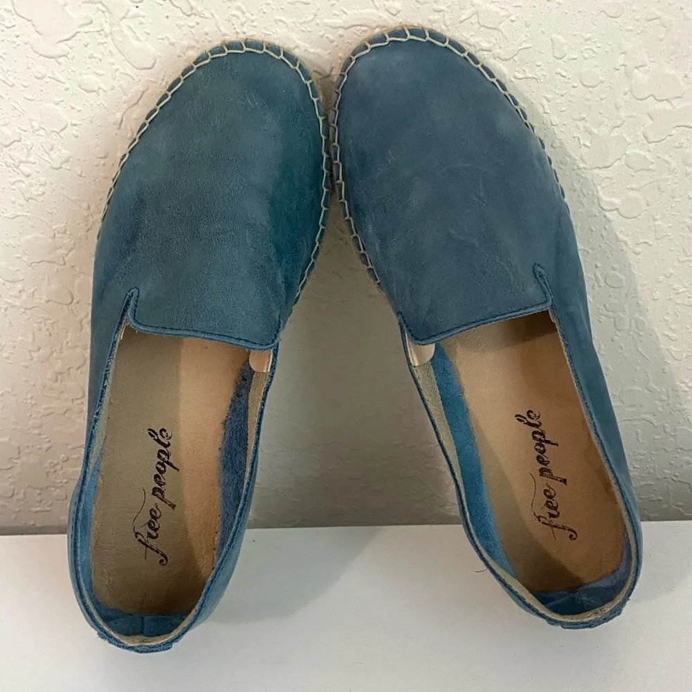Free People Blue Teal Leather  Lauren Canyon Espadrille Shoes - Image 6