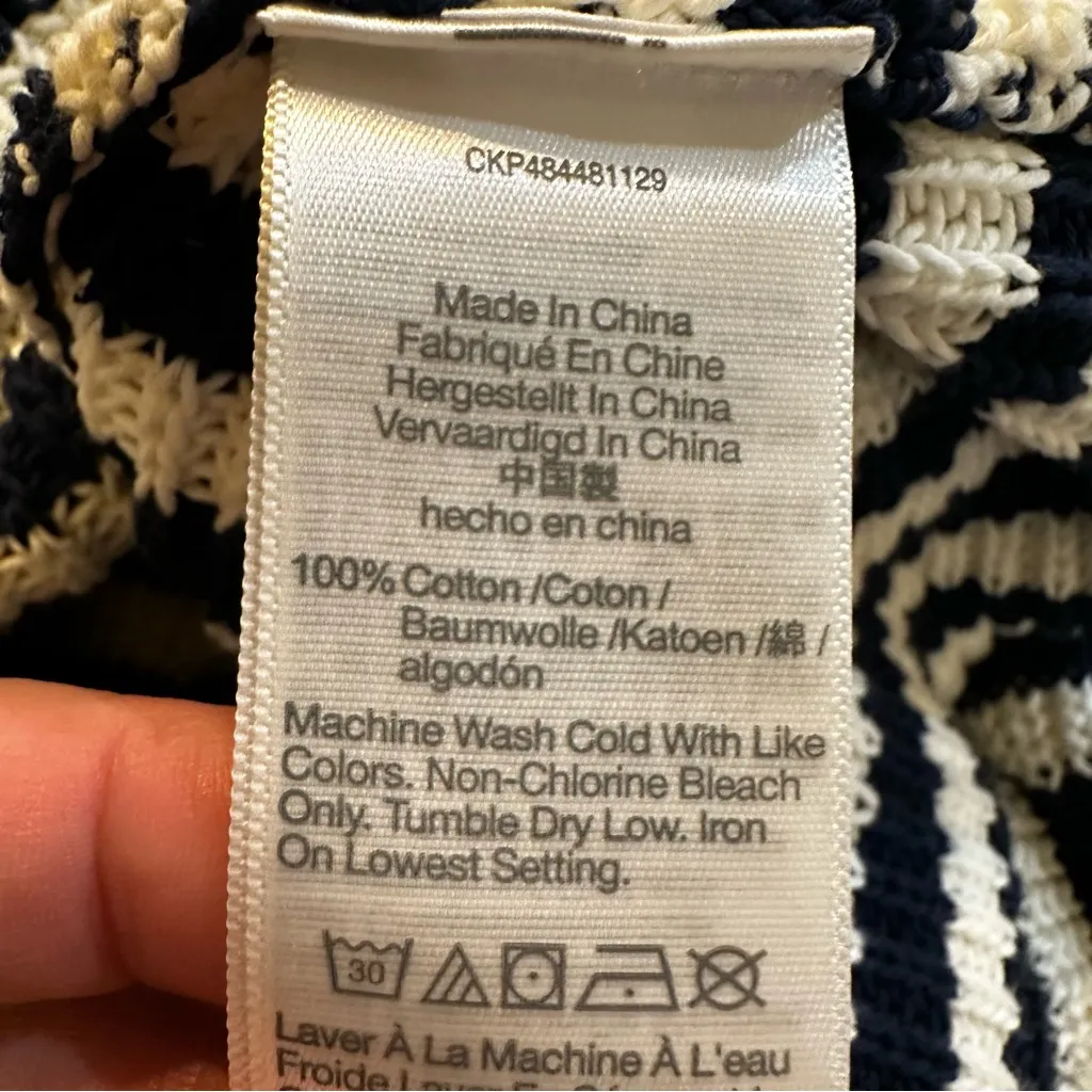 Madewell Ribbed Striped Half-Zip Knit Sweater Navy/Ivory Pullover Size Small - Image 14