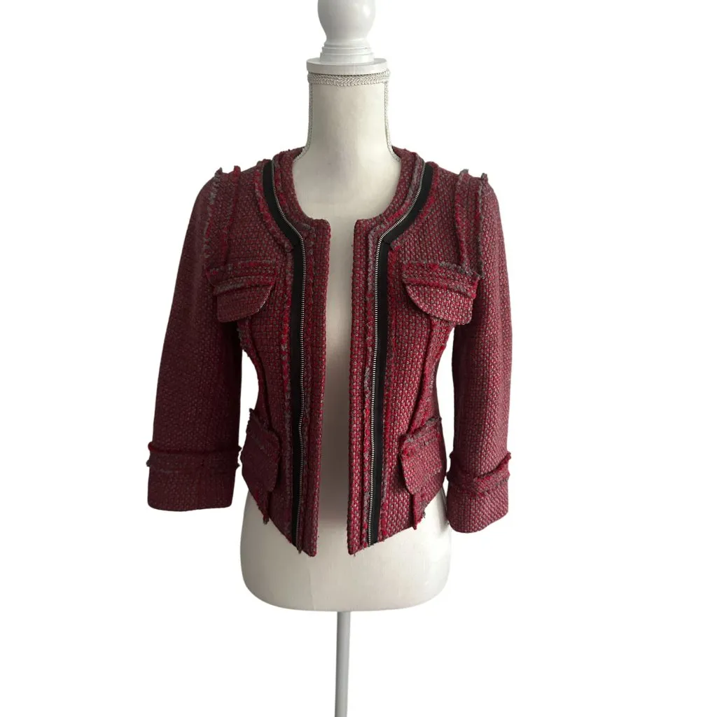 HINGE Red Gray Wool Blend Blazer Jacket Size XS (0/2) - Image 3