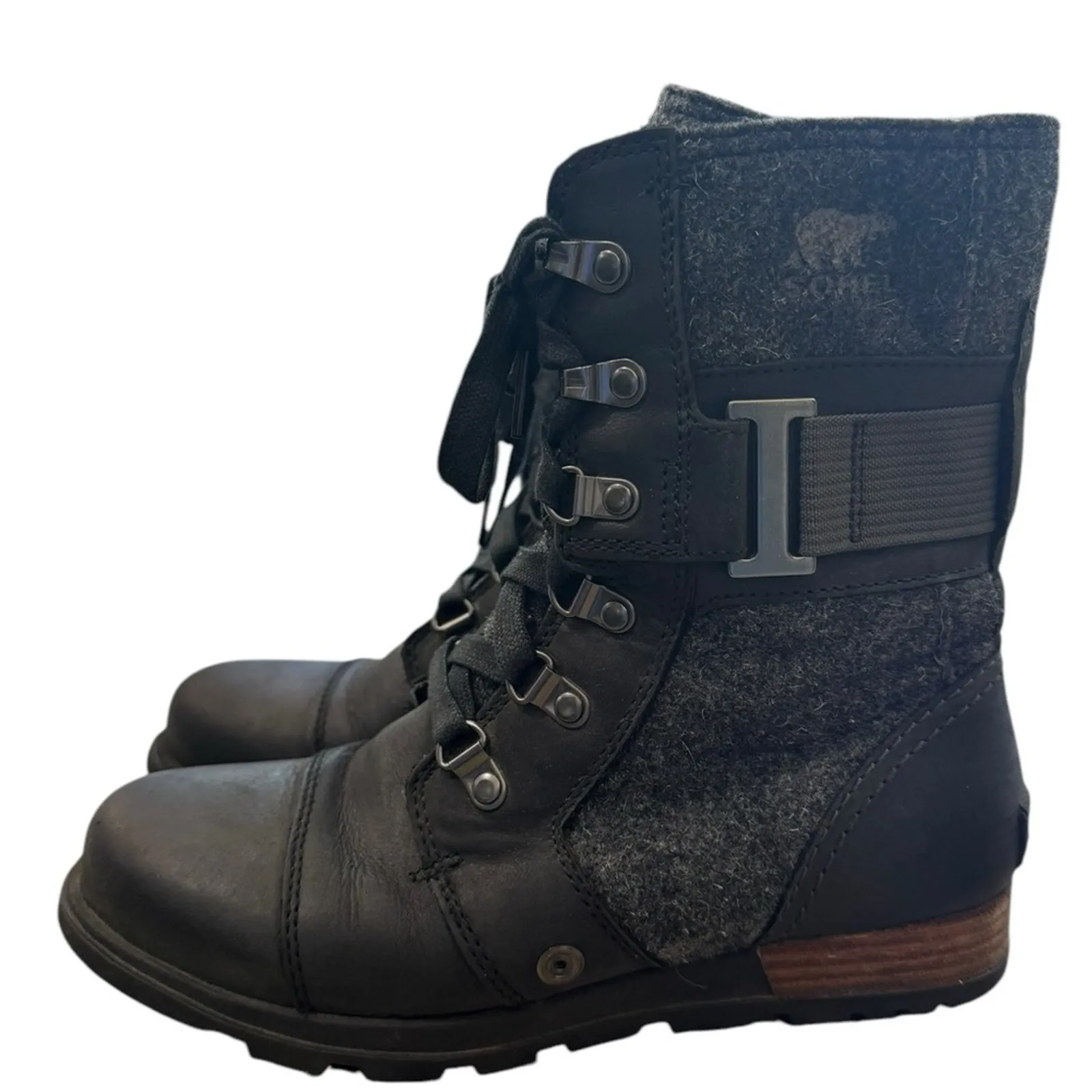 Sorel Women's Major Carly Leather Boot Black & Gray Lace-Up Size 6 - Image 2