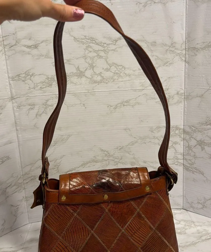 Justin boots leather patchwork brown shoulder crossybody purse rodeo western - Image 7