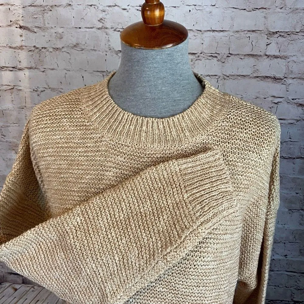 Lush Womens Taupe Long Sleeve Open Knit Acrylic Cotton Pullover Sweater Medium - Image 3