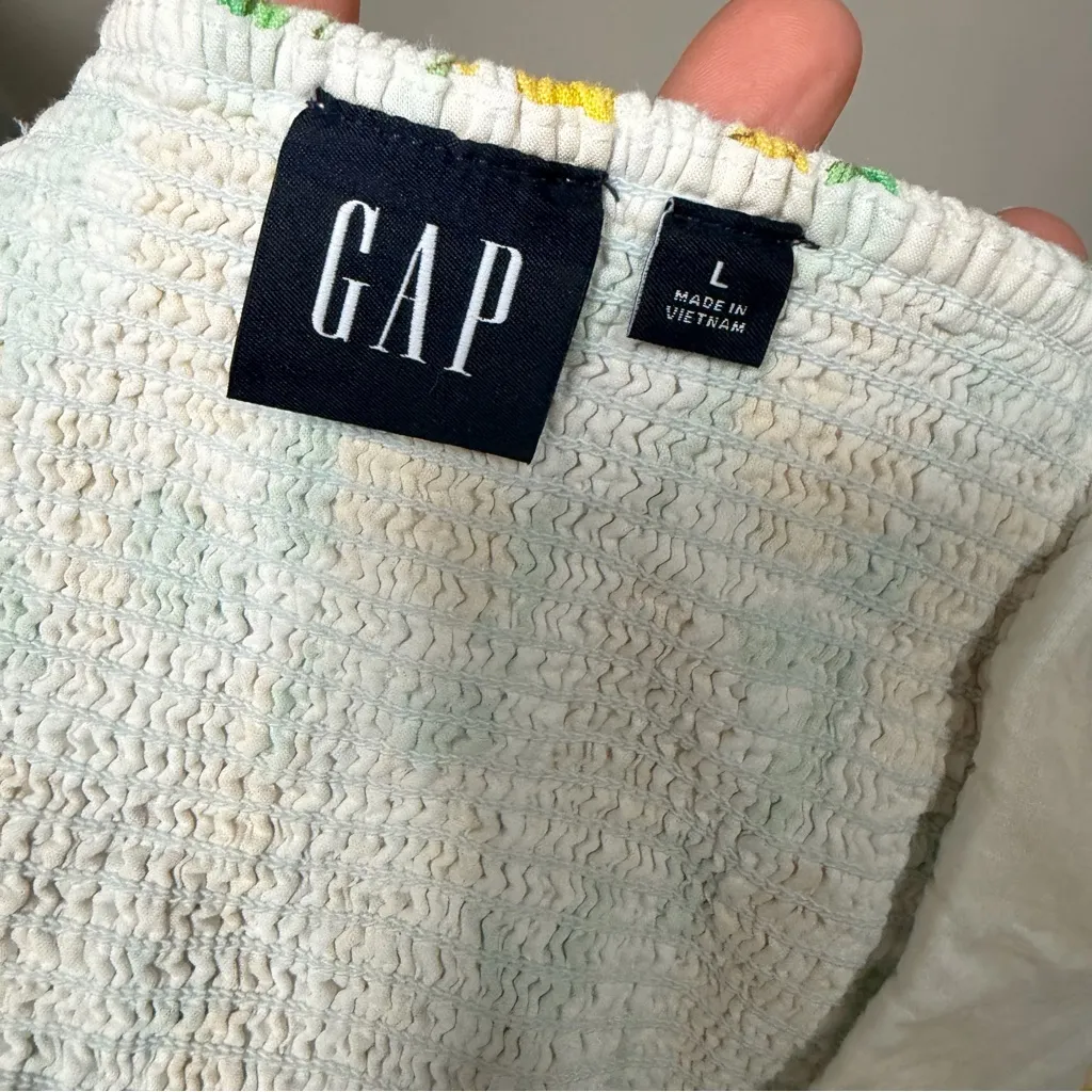 Gap lemon print cotton linen cotton mini sun dress size large side zip smocked - Image 6