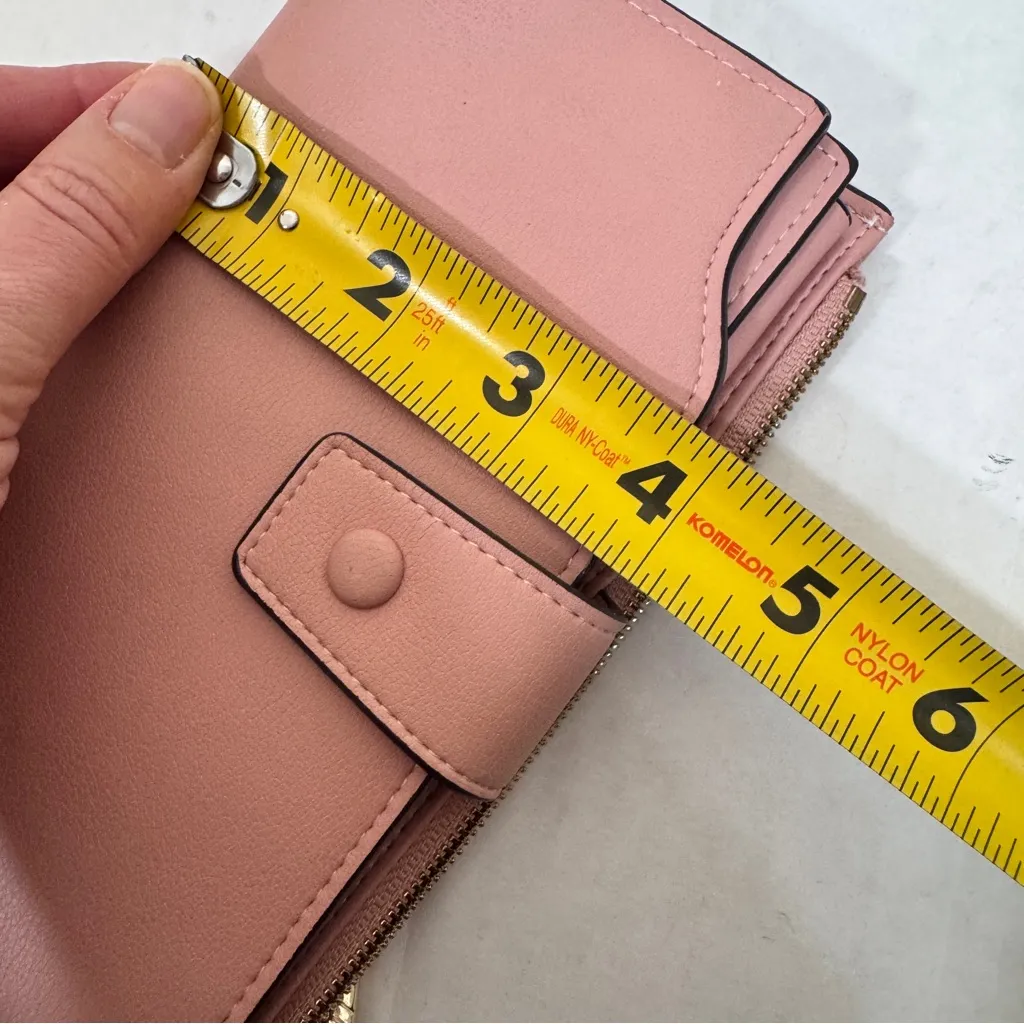 Travelambo Peach Leather Trifold Wallet Womens Classic Pink - Image 2