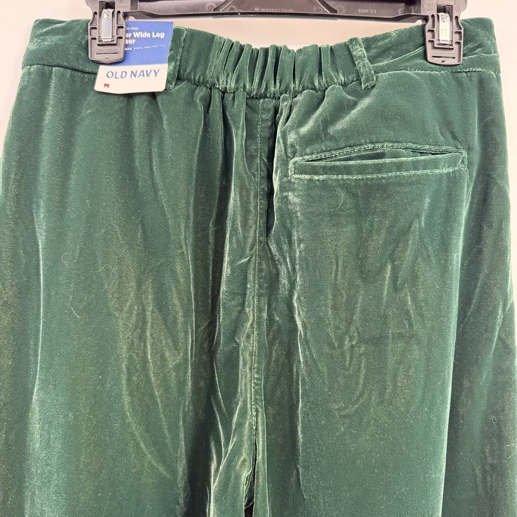 Old Navy Extra High-Waisted Velvet Taylor Pants wide leg dark bottle green M NWT - Image 4