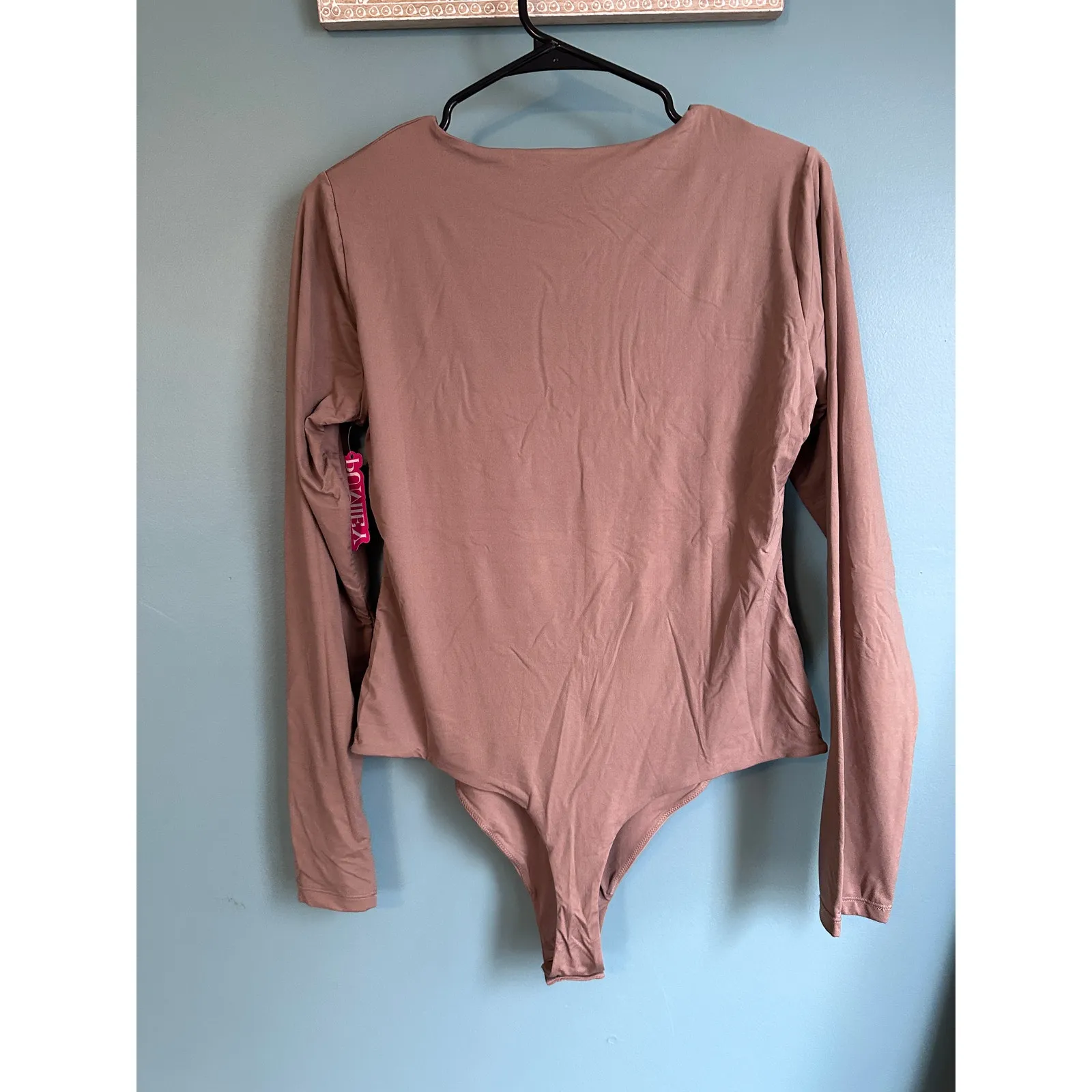 Pumiey Light Brown Long Sleeve Soft Plus Size Bodysuit - Image 4
