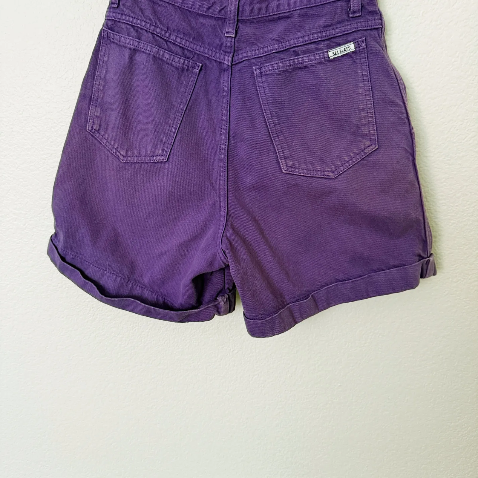 [Vintage] 90s Y2K Bill Blass Purple Pleated High Rise Denim Cutoff Shorts Sz 10 - Image 8
