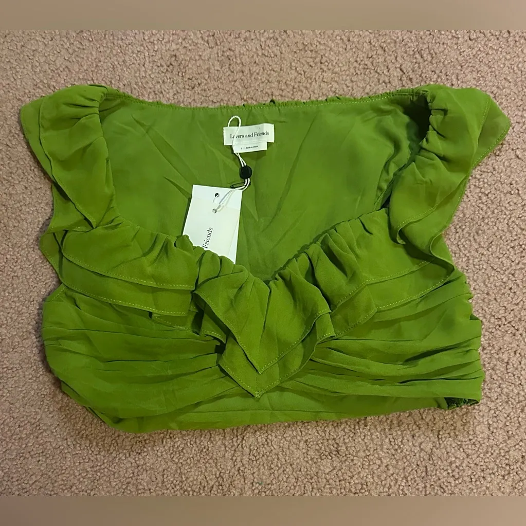 NWT Lovers and Friends Caputo Crop Top in Grassfed Green Size Small Frilly - Image 3