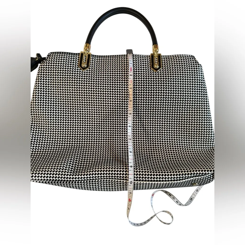 Gianni Bini Black & White Geometric Dot Structured Satchel with Gold Hardware - Image 10