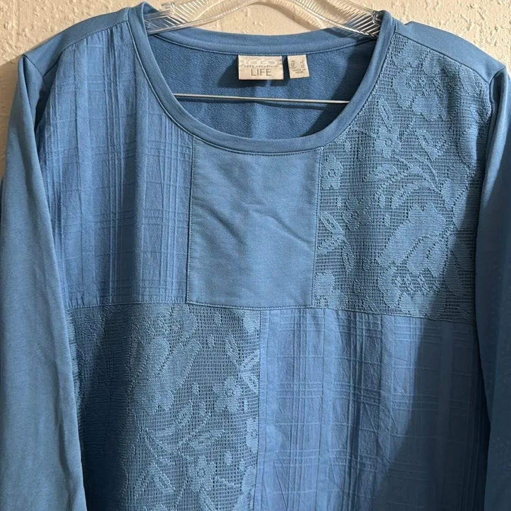 LOGO Life by Lori Goldstein French Terry Top With Crochet Lace - Image 3