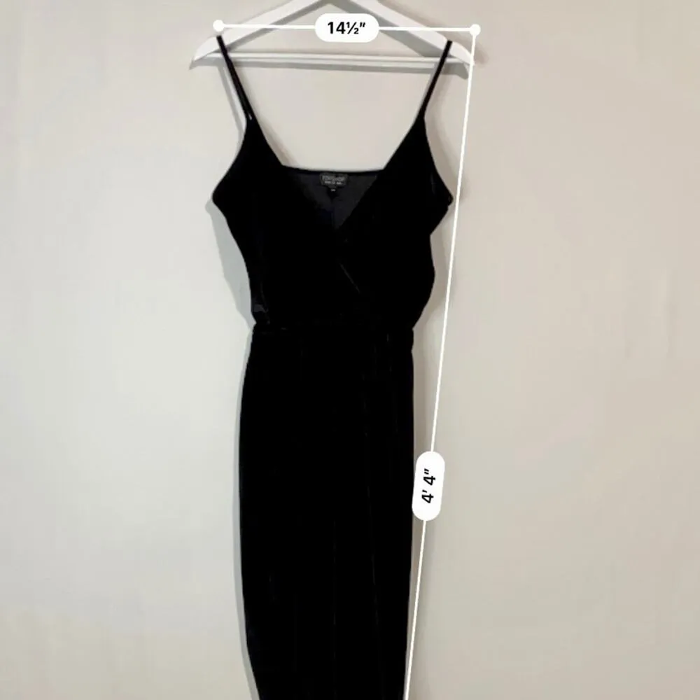 Topshop Women’s Sleeveless Faux Wrap Velvet Jumpsuit Black Size 6 EUC - Image 6