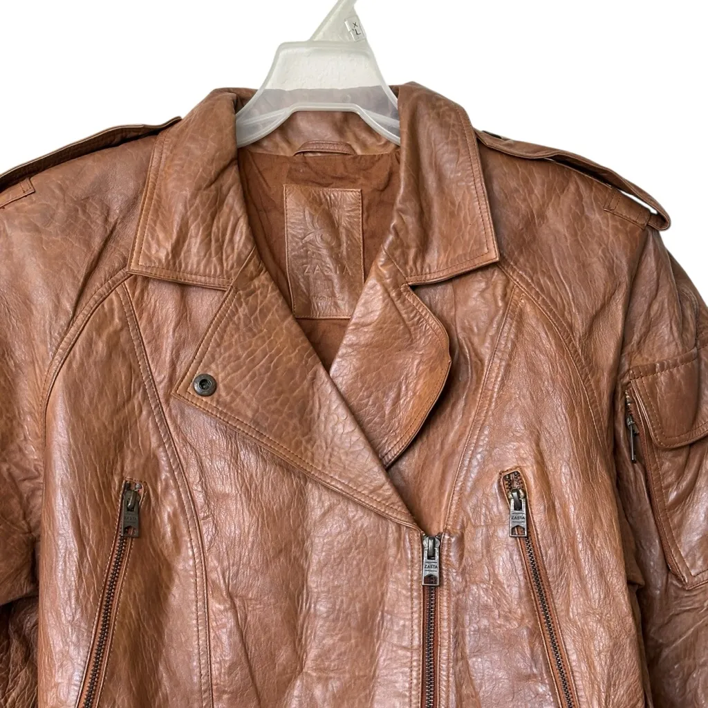ZASTA Brown Leather moto Jacket M Size M - Image 3