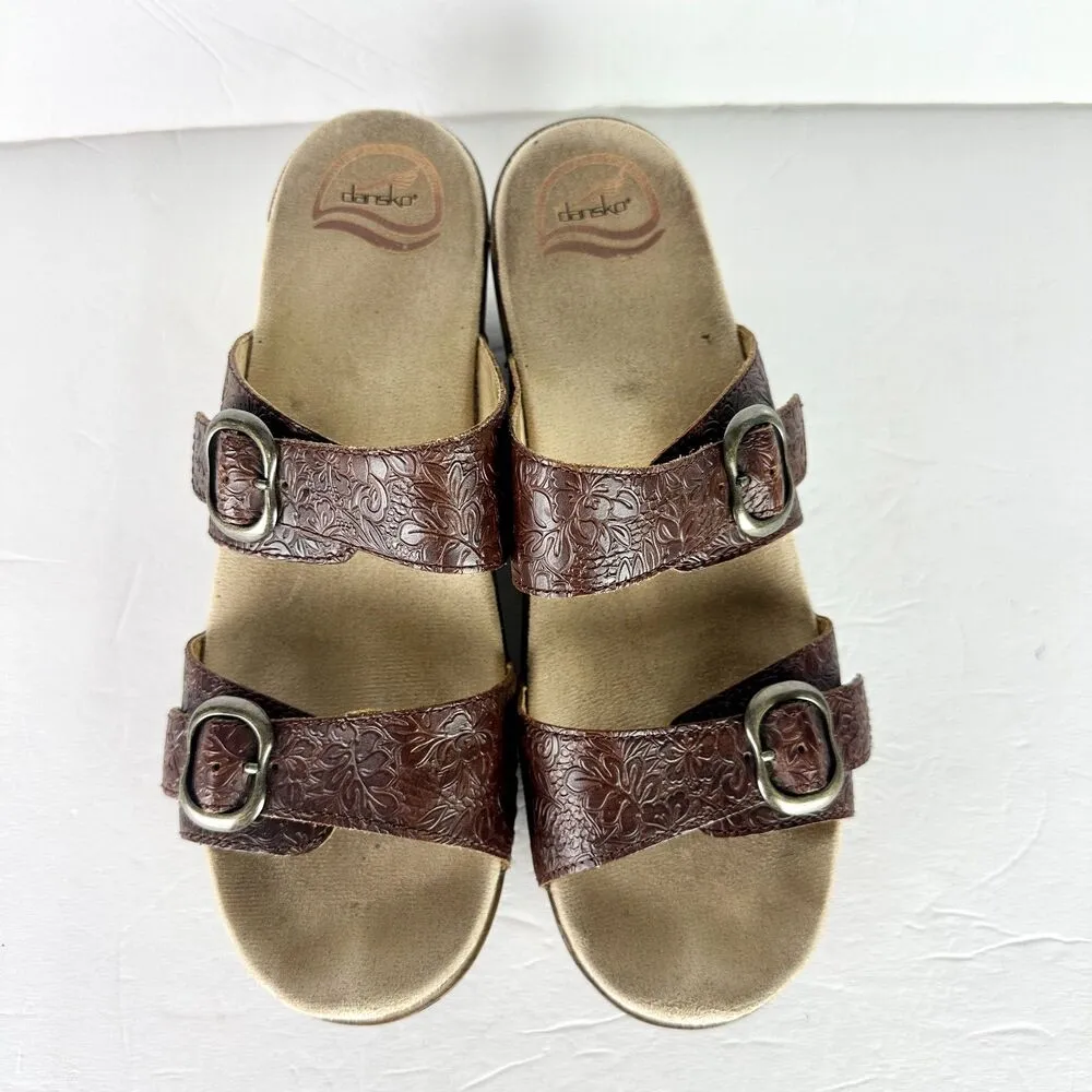 Sophie Tooled Leather Sandal Clog Size 41 US 10.5-11 Brown Buckle Comfort - Image 5