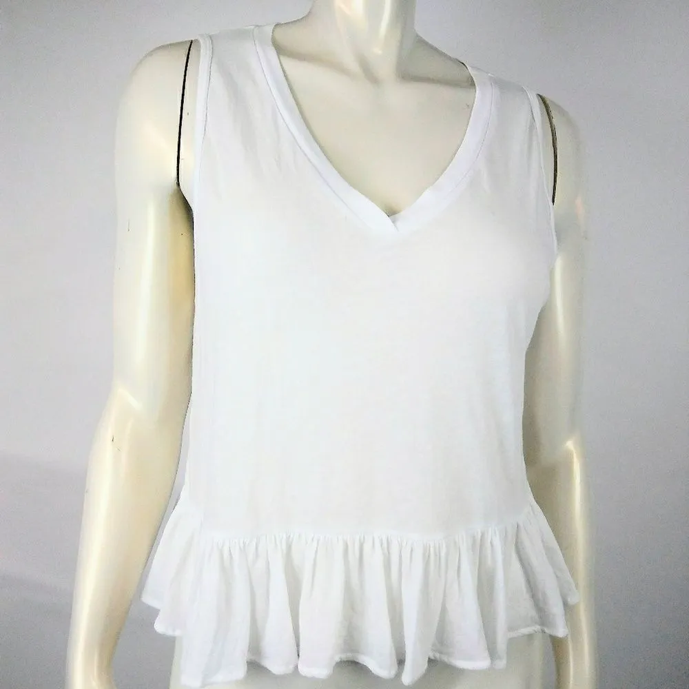 WILDFOX White Peplum V Neck Sleveless Blouse XS - Image 2