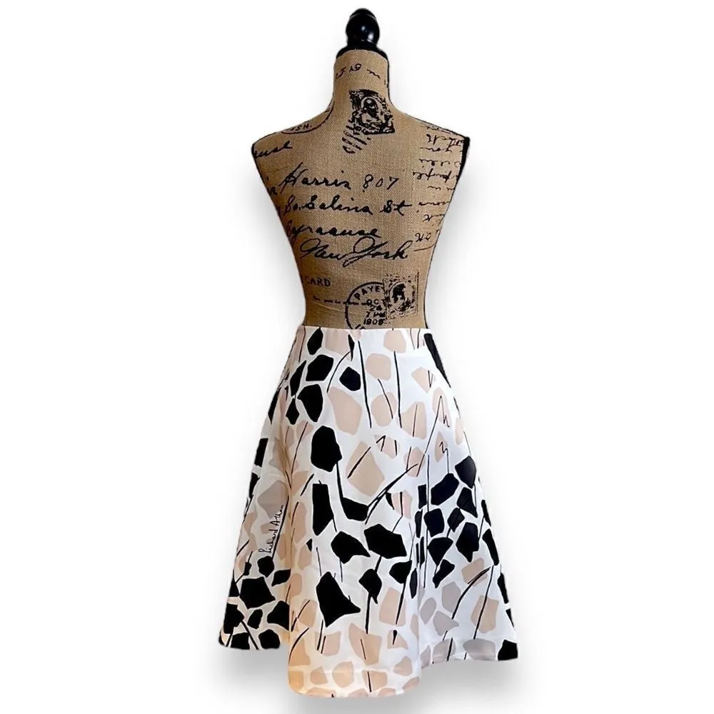 Richard Allan x H&M White Pink Black Print Pattern Satin Knee Length Skirt 4 NWT - Image 5