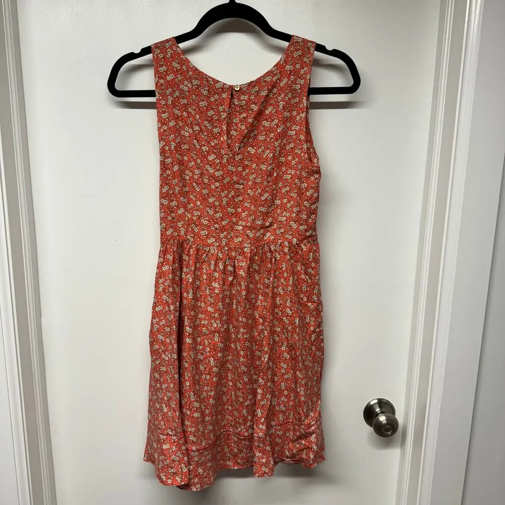 Juicy Couture Womens Orange White Micro Print Silk Fit Flare Skater Dress 2/XS - Image 2
