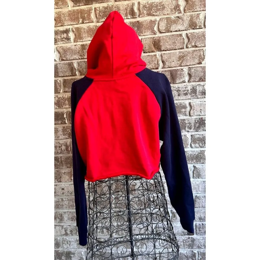 NWOT Fila Cropped Hoodie Large Red Navy Drawstring Logo Fleece Lined Swe… - Image 5