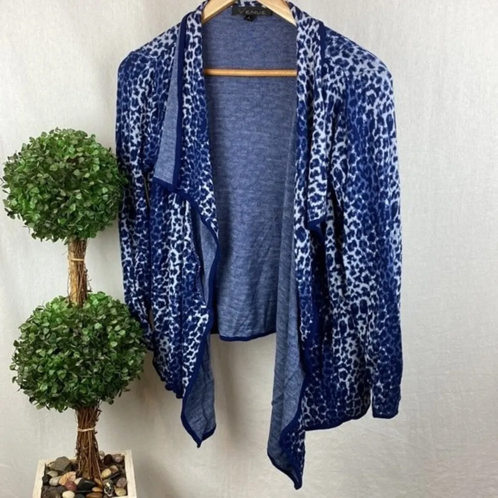 Venue Blue Two Tone Animal Print Open Cardigan Sweater L Size L - Image 2