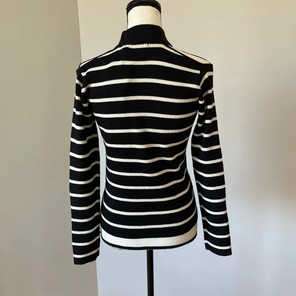 Olivaceous long sleeve striped sweater new with tags cut outs size L NWT Black Size L - Image 12
