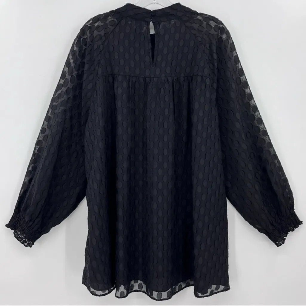 DR2 Black Swiss Dot Sheer Blouse Feminine Flowy Witchy Romantic Long Sleeve Top - Image 2
