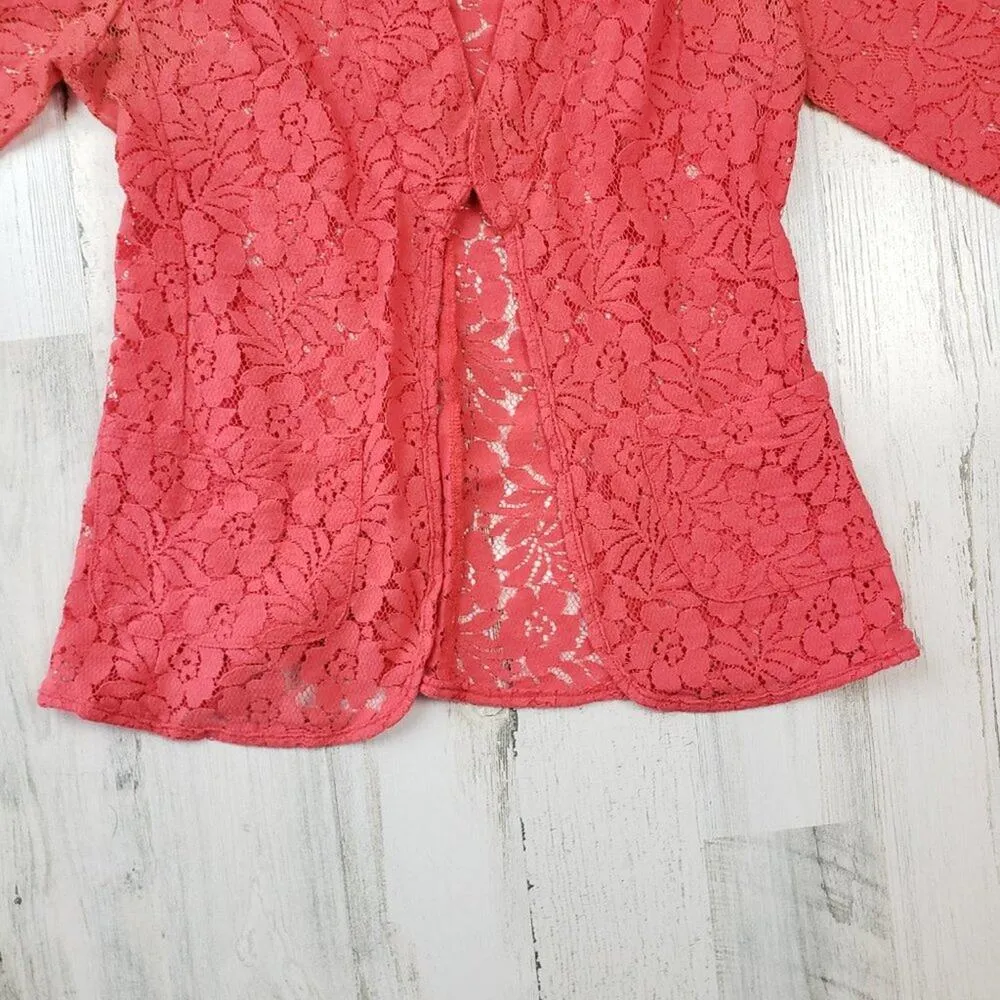 Pinky Lace 3/4 Sleeve Open Front Pink Lace Blazer Jacket Women's Size Small - Image 5