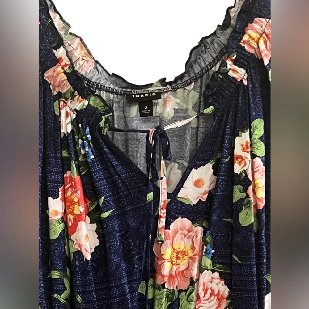 Torrid Blue Floral Midi Dress Size 2 - Image 3