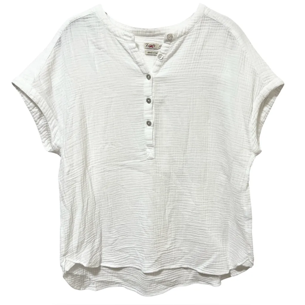 Faherty Dream Cotton Gauze Desmond Blouse M White Organic - Image 2