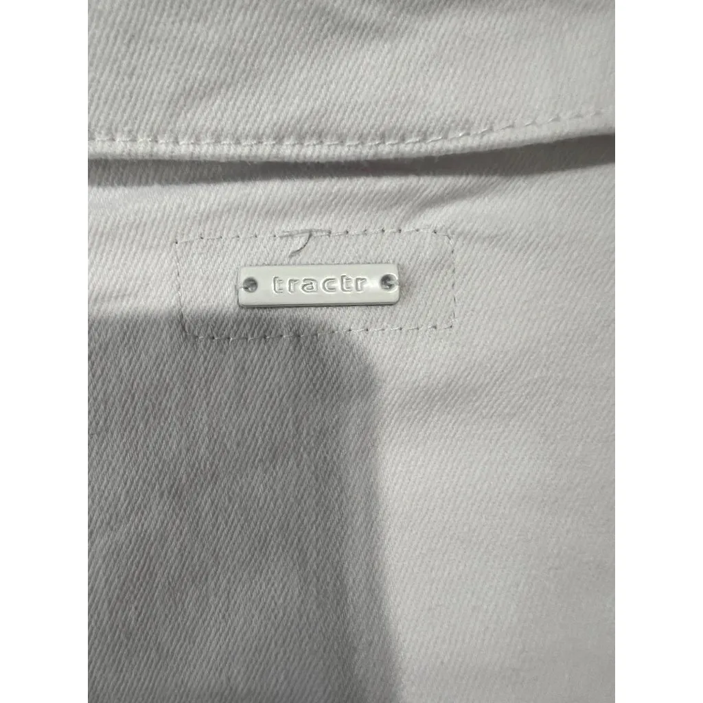 Tractr Womens White Denim Jacket With Button Front & Chest Pockets - Image 4