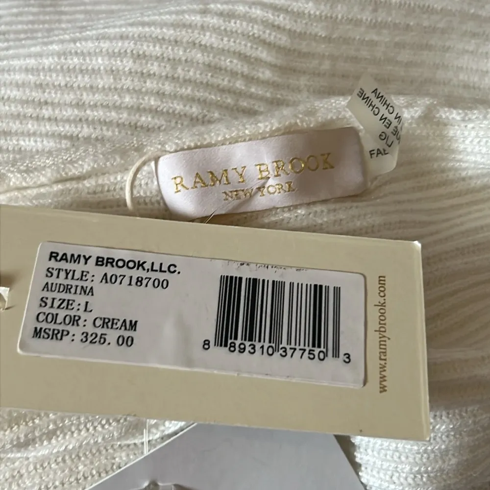 Ramy Brook Audrina Sweater Cream Ivory Ribber Knit Flare Sleeve Size Large - Image 7