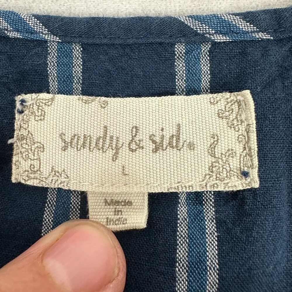 Sandy & Sid Striped Cotton Sleeveless Button-Up Romper With Tie Waist - Large - Image 4