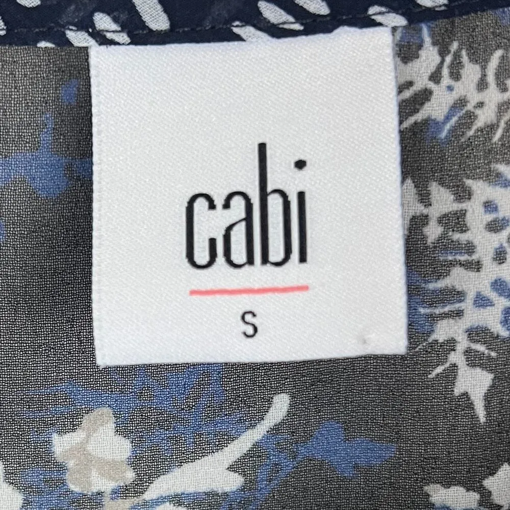 CAbi #5355 Hybrid Print Ruffle Short Sleeve Blouse Size Small Black Blue - Image 7