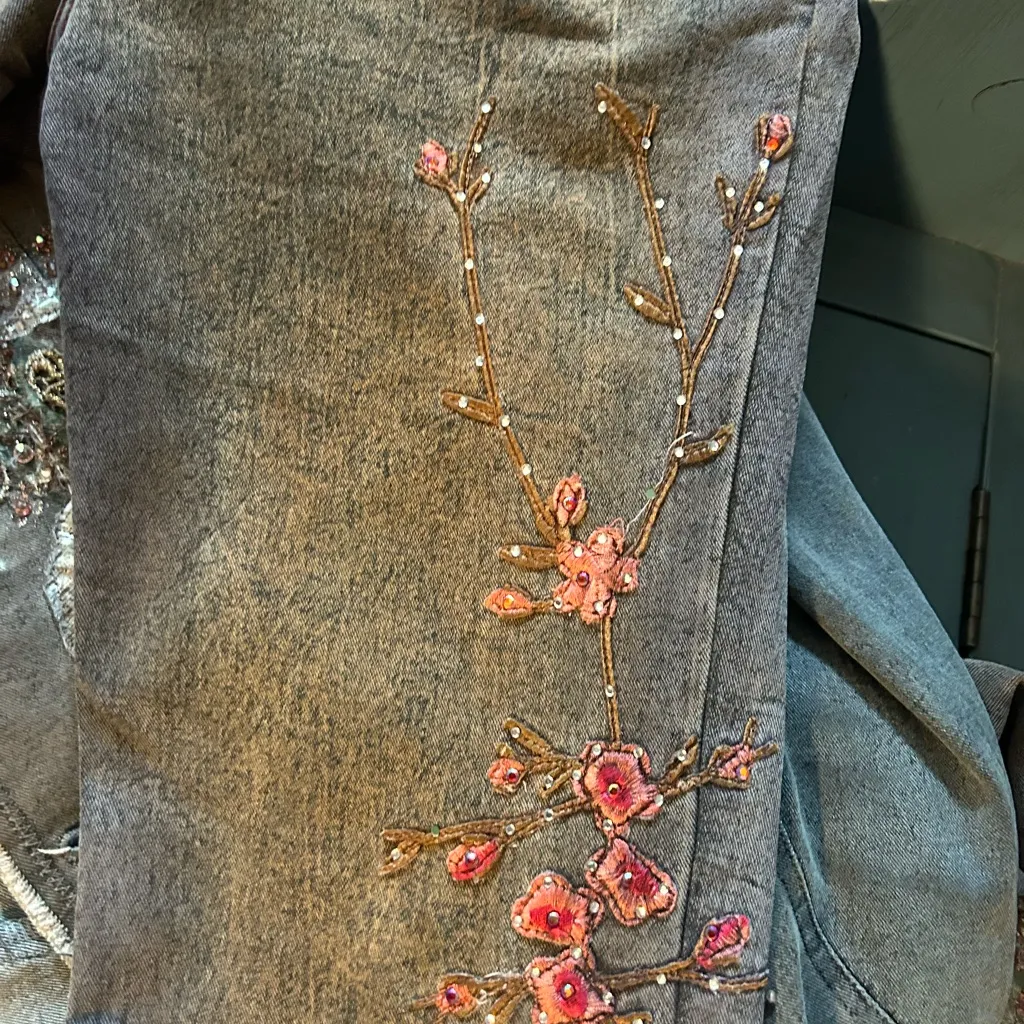 Jones New York Floral Embroidered Jean Jacket - Black & Grey - Image 15