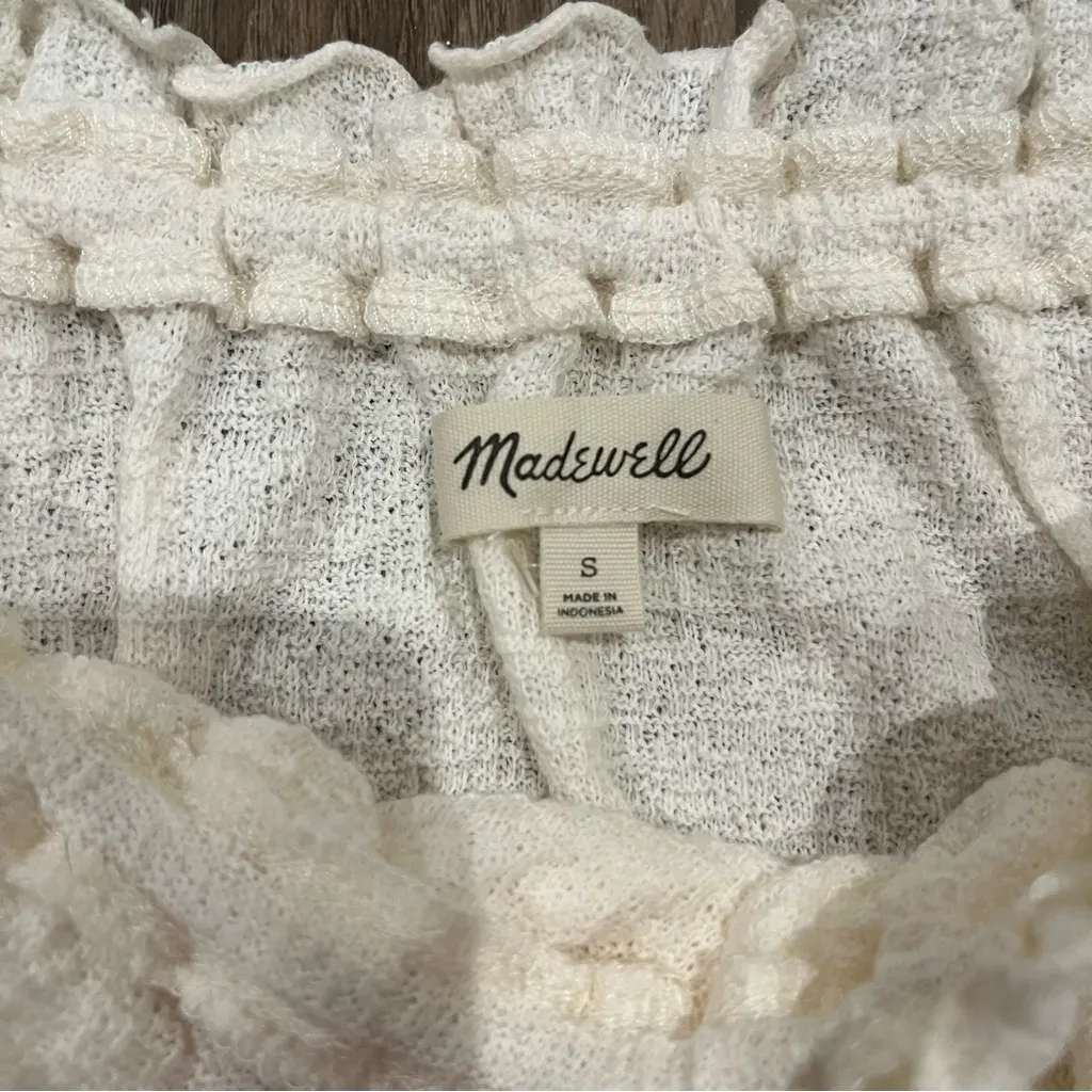 Madewell NWOT Cream Textured Drawstring Blouse Size S - Image 5