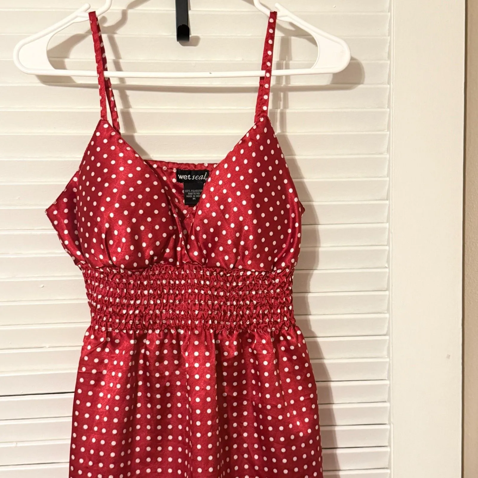 Wet Seal VTG Y2K Coquette Red Polka Dot Satin 90s Babydoll Dress Size Medium - Image 4