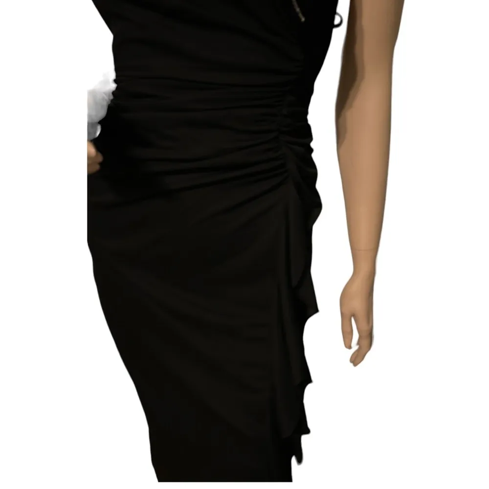 Blondie‎ Nites Linda Bernell Dress Cocktail Halter Black Chiffon Rhinestone SZ 3 - Image 2
