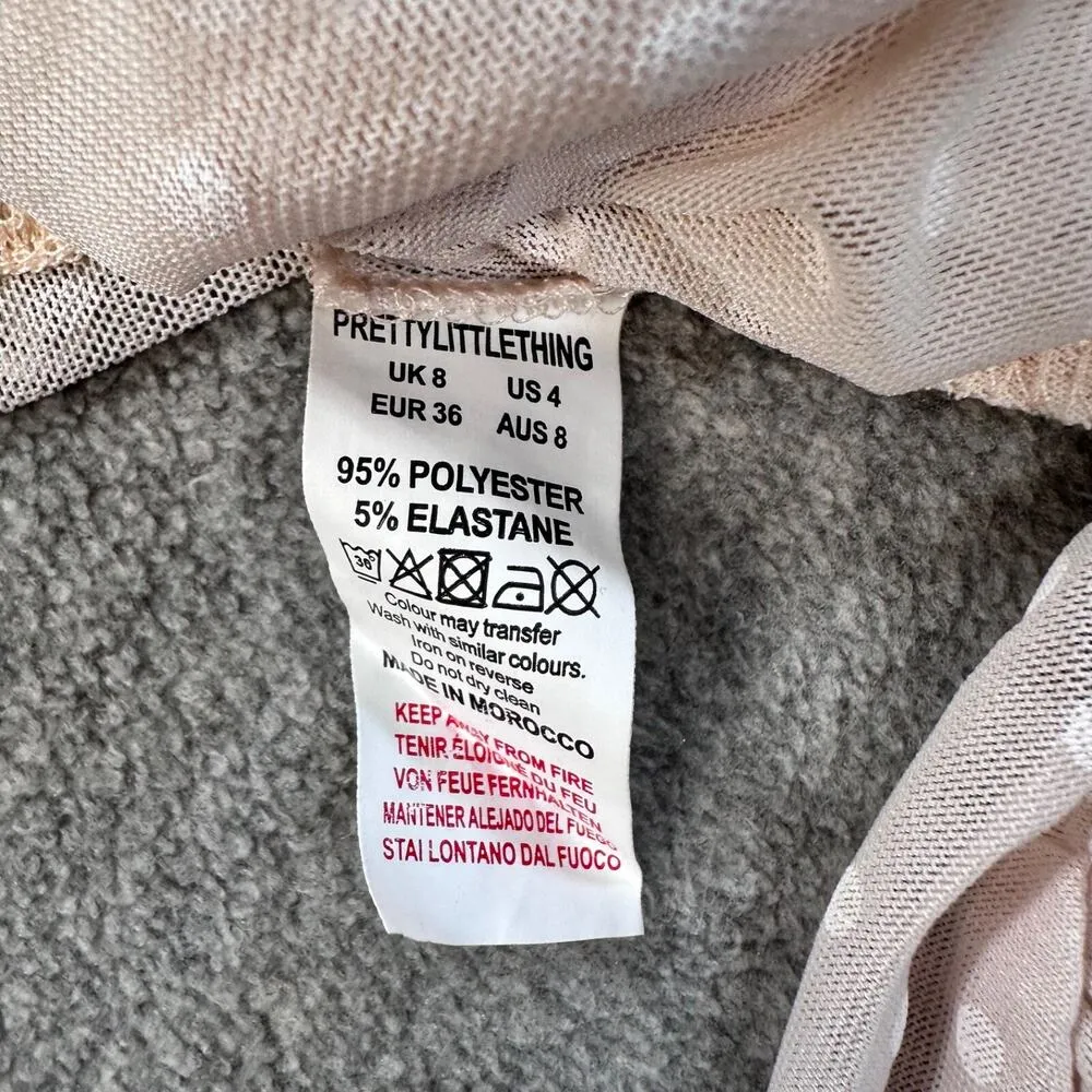 Pretty Little Thing Dobby Mesh Sheer Ruched Sleeve Bardot Crop Top Size 4 New - Image 8