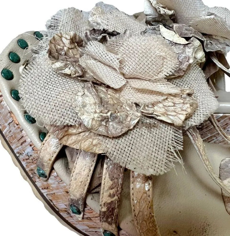 Lisa For Donald J Pliner Snake Studded Flower Wedge Sandals Heels Tan Size 9 - Image 6