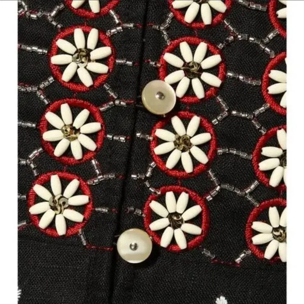 Veronica Beard black Giuliana Beaded Linen Dress size 6 ( small) - Image 4