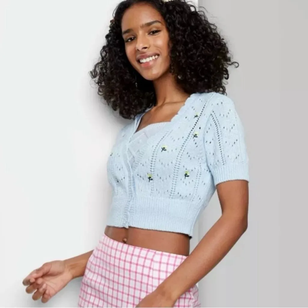 Wild Fable Embroidered Cable Knit Cardigan Sweater & Matching Cami Top Size‎ M/L - Image 2