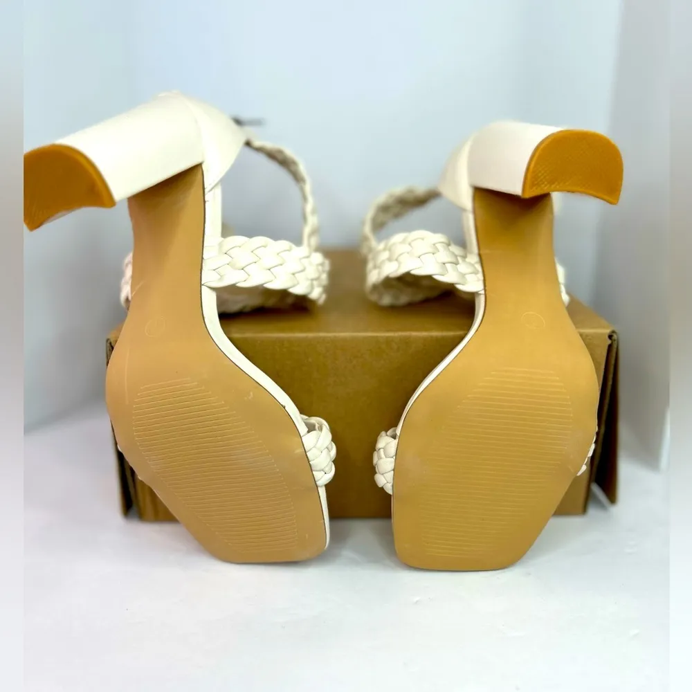 Women’s sz 7 Ermonn New In Box Ivory/off white Braided straps Chunky High Heel - Image 9