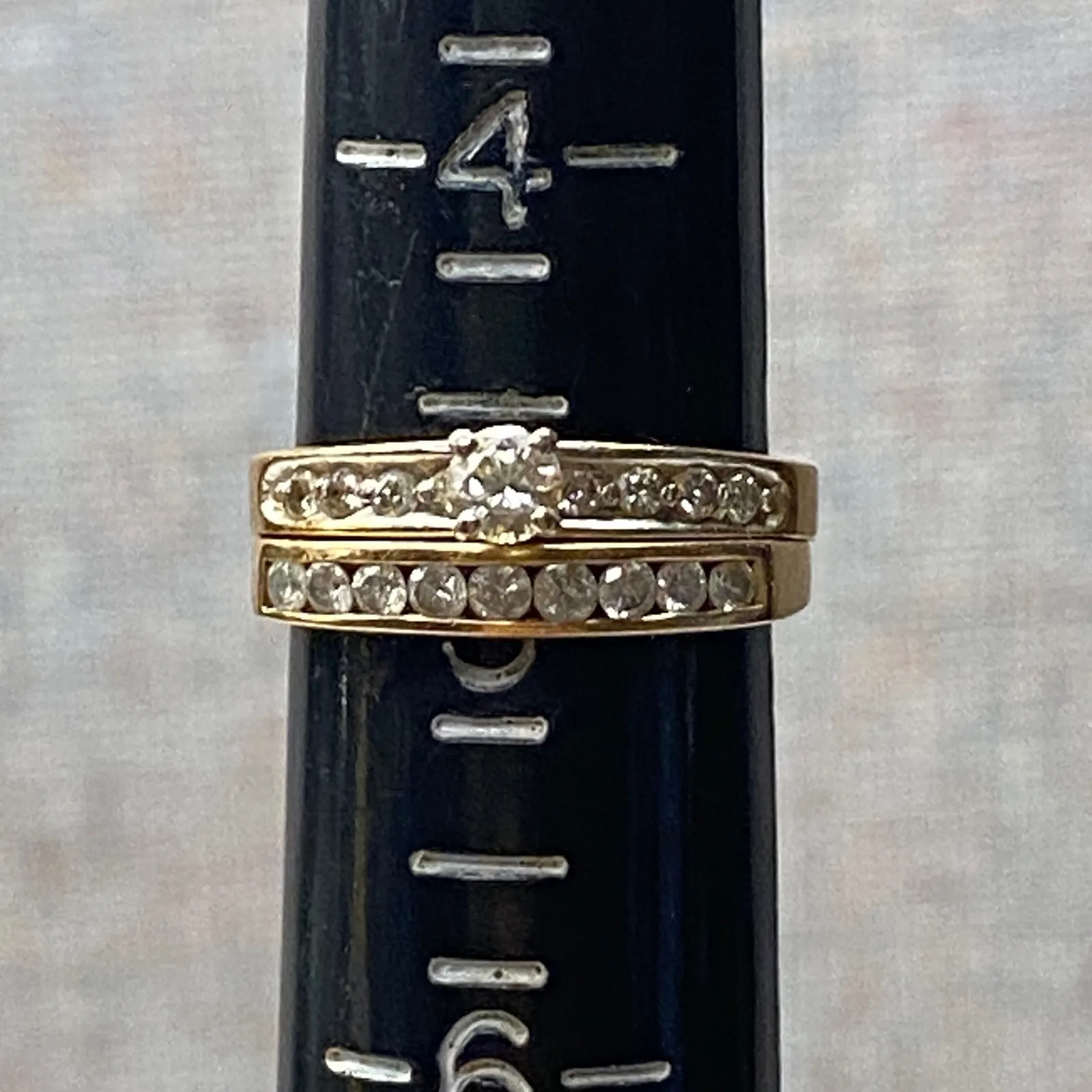 Vtg 1950's 14K Gold Diamond Wedding Ring Set Sz 5 Engagement Band Bridal Ring - Image 9