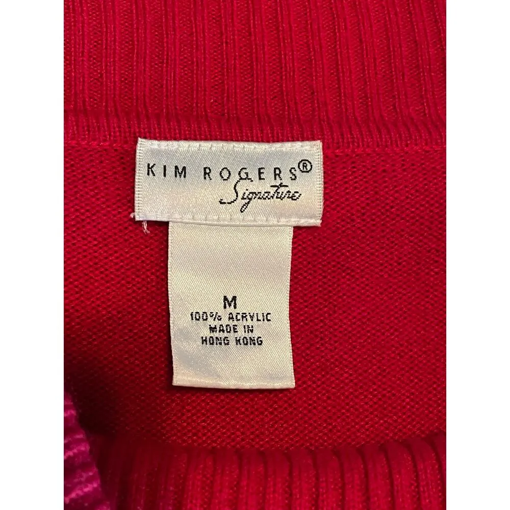 Kim Rogers Signature Red Fringed Cowl Neck Knit Sweater size Medium - Image 3