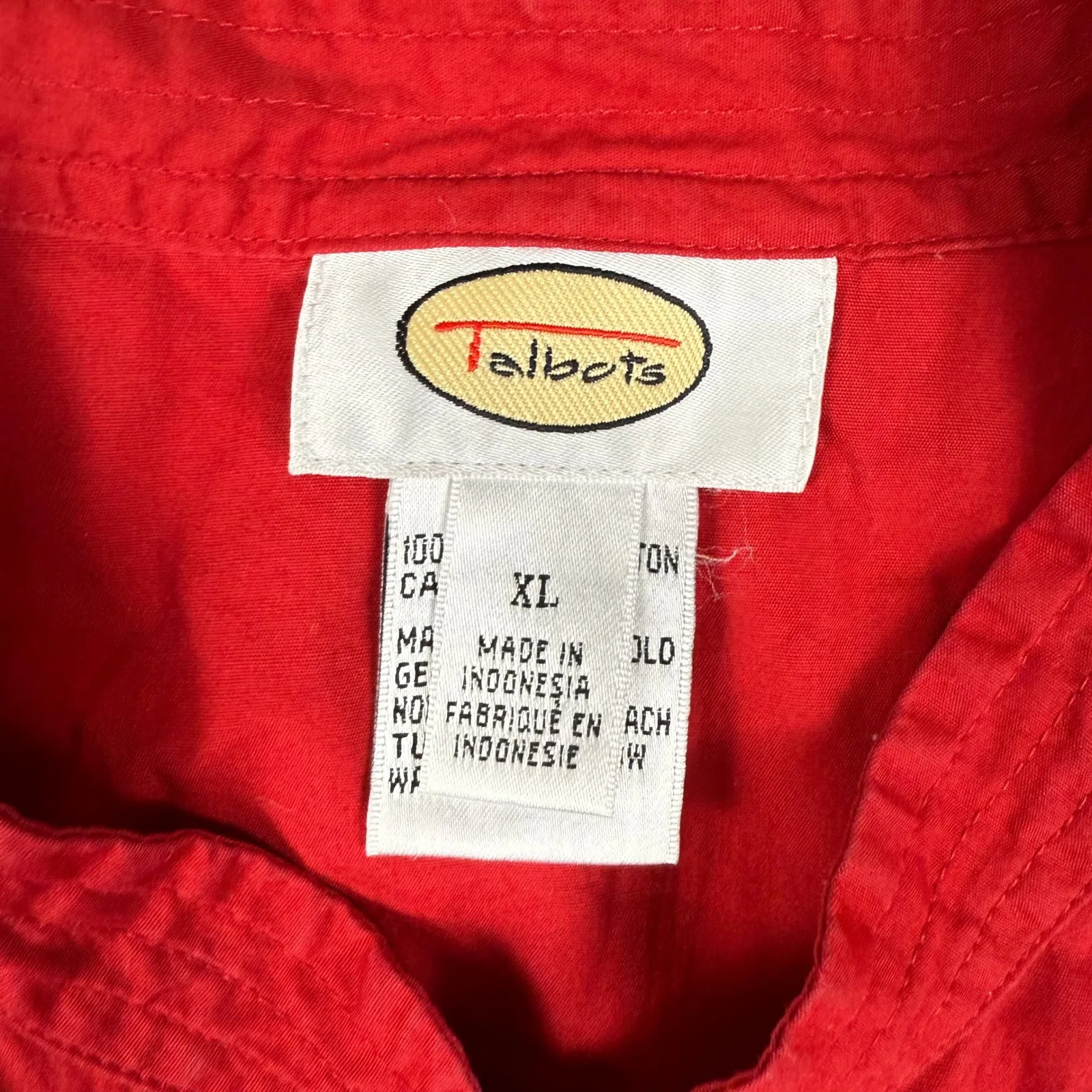 Talbots Red Cotton Short Sleeve Button‎ Up Mandarin Collar Shirt XL Lightweight - Image 2