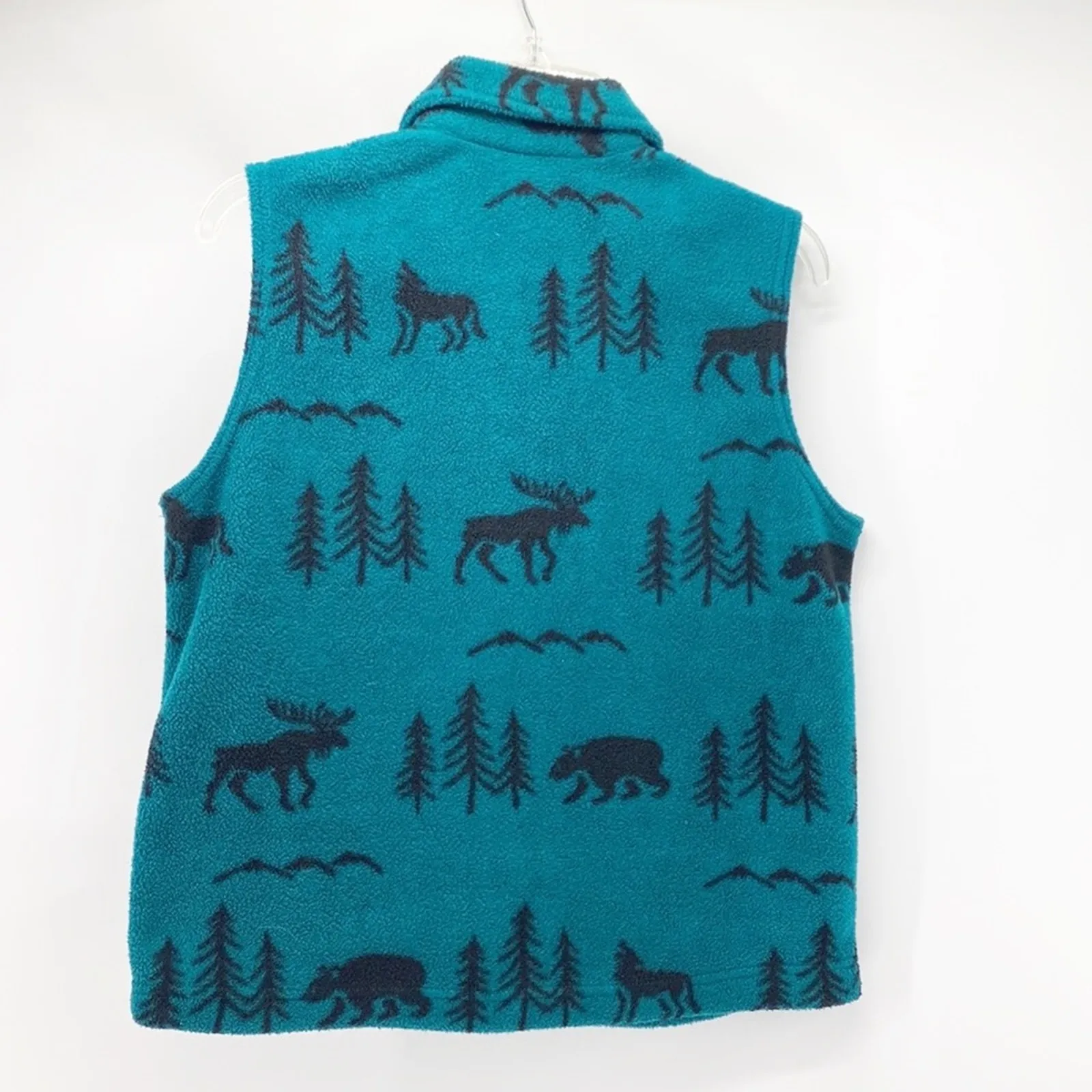 Vintage Blair black teal moose fleece vest cozy country camping vest size S - Image 4