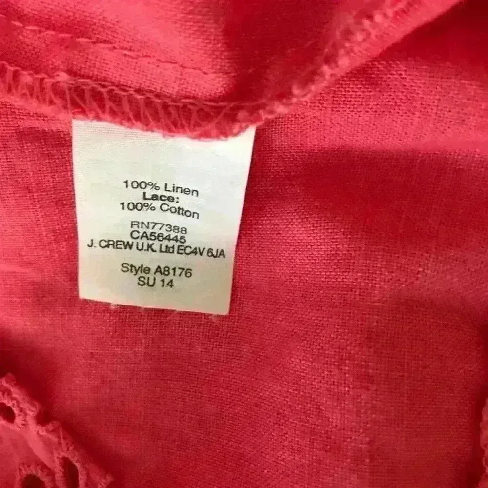 J.Crew Women’s Linen Salmon Coral Eyelet‎ Top Size XS Lightweight Casual - Image 8