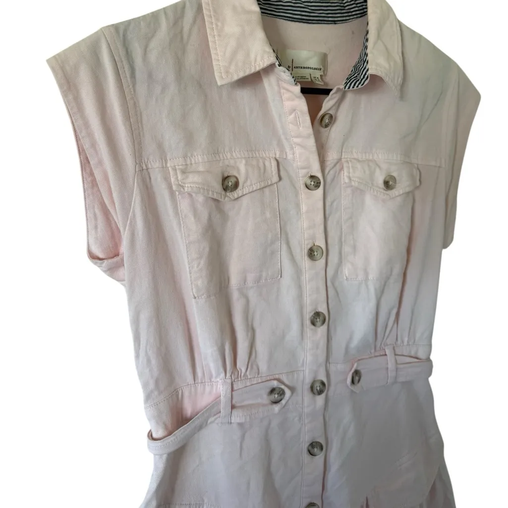 Anthropologie Buttonfront Mini Dress Baby Pink - Image 5