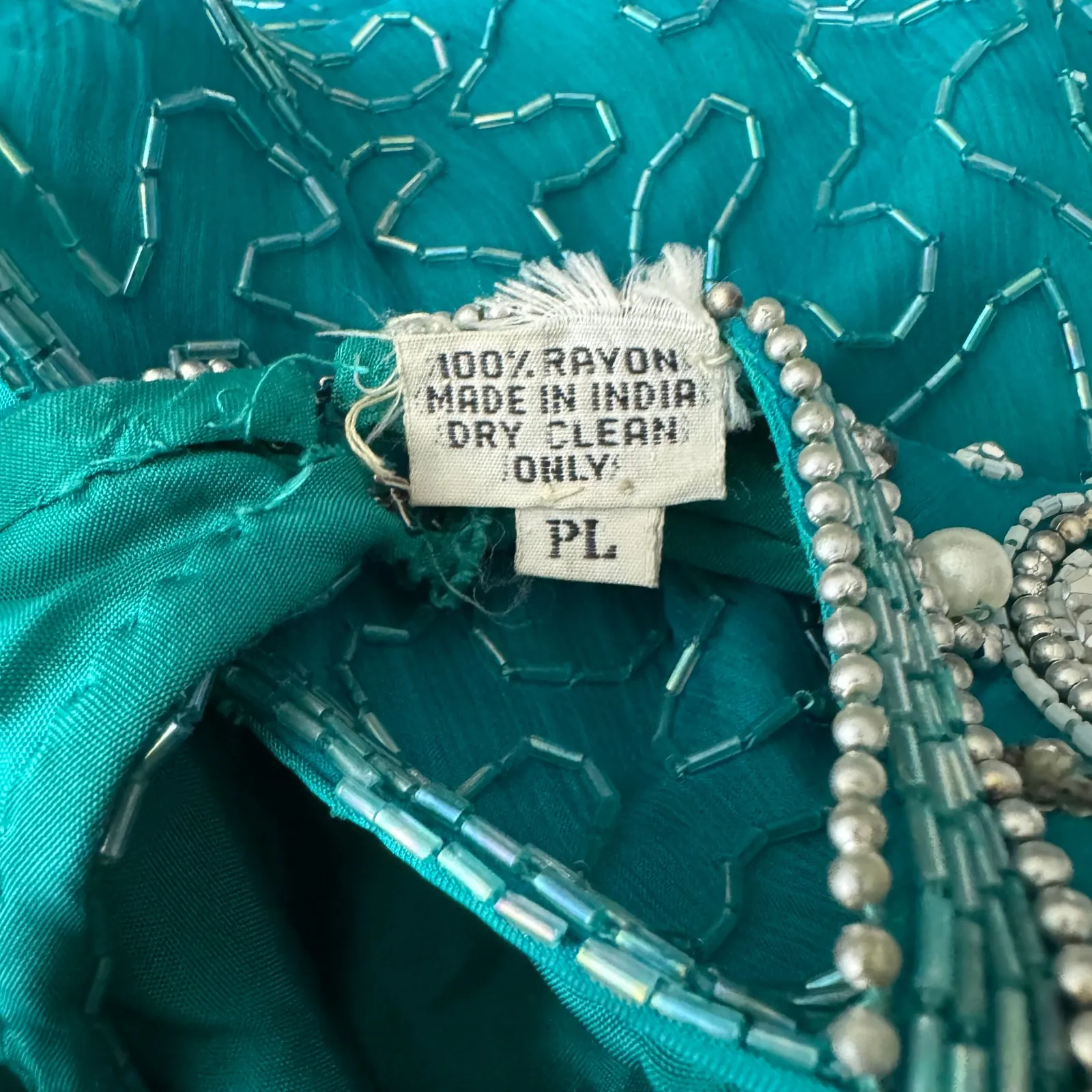 Vintage Lawrence Kaza New York Teal Beaded Sequin Evening Cocktail Dress L NWT Green Size L - Image 8