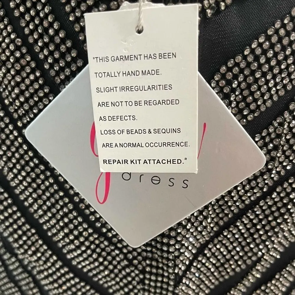 Women's Glow Embellished Rhinestones Sheath Dress Black 14 LBD Sparkle Formal Silver - Image 16