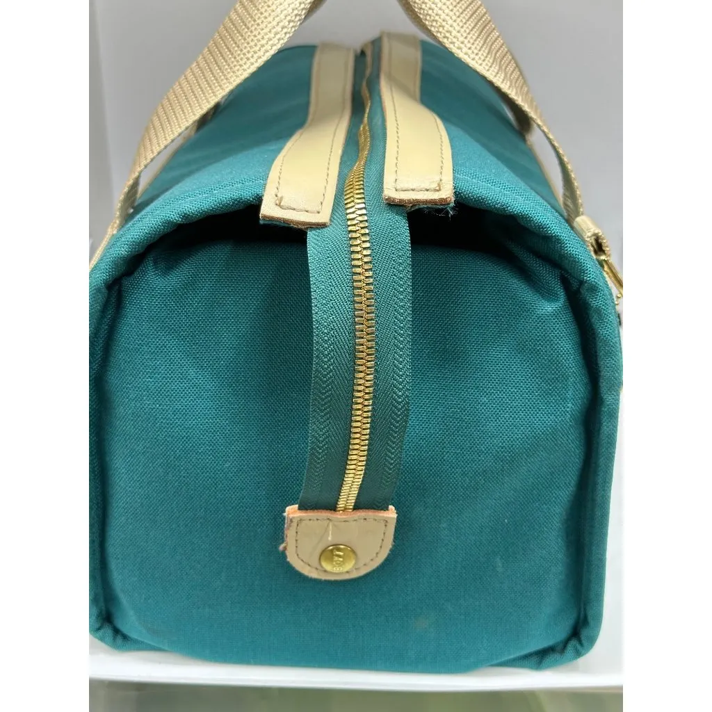 VTG BOYT Canvas Leather Duffle Bag Teal Tan Weekender Travel Tote USA Made Retro - Image 7